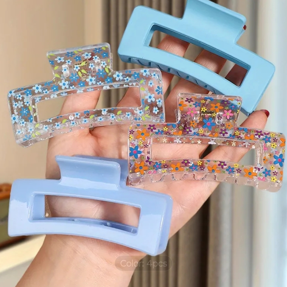 Set of 4 Blue and Floral Hair Clips - Picture 2 of 2